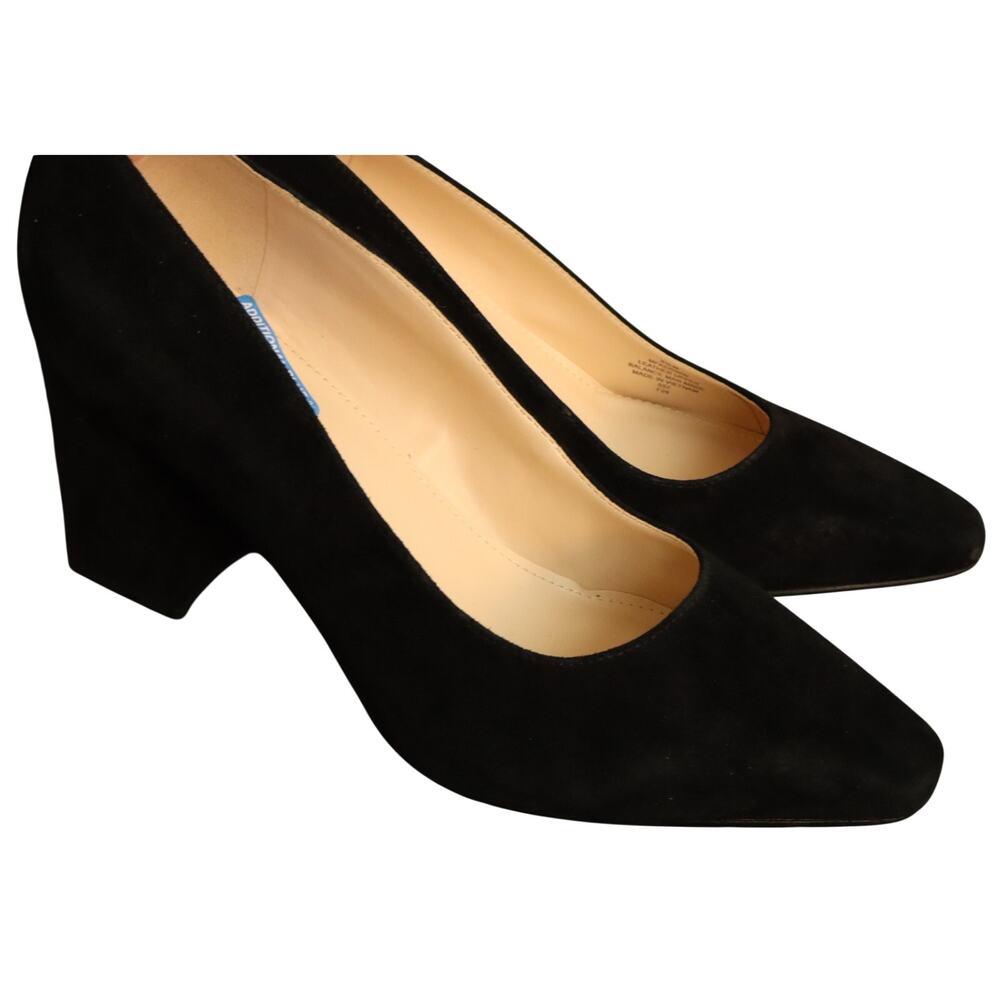 Marc Fisher Black Suede Block Heel Pump Square Toe Slip on Minimalist 8.5W Wide